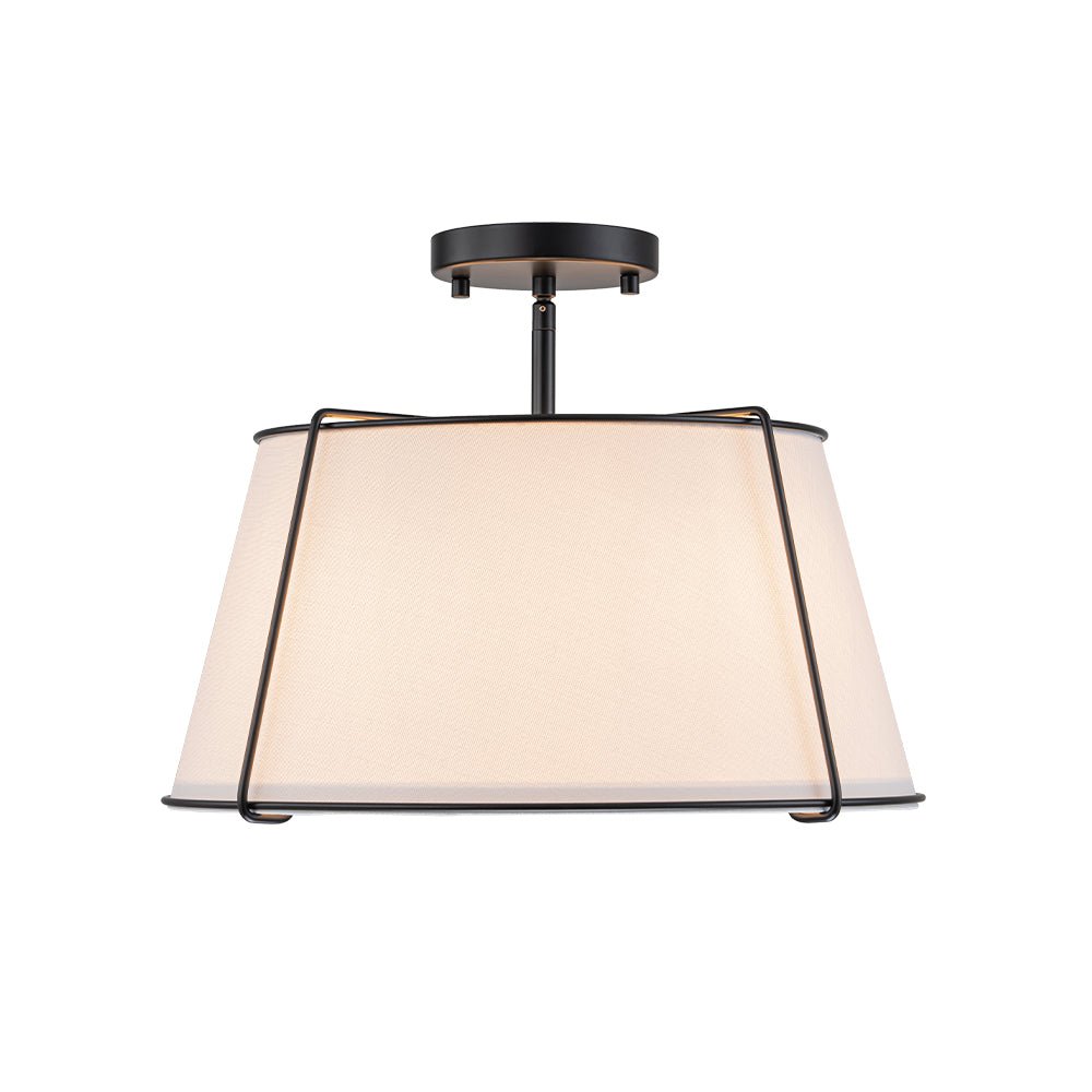 Contemporary Wide Linen Drum Brass Semi Flush Mount