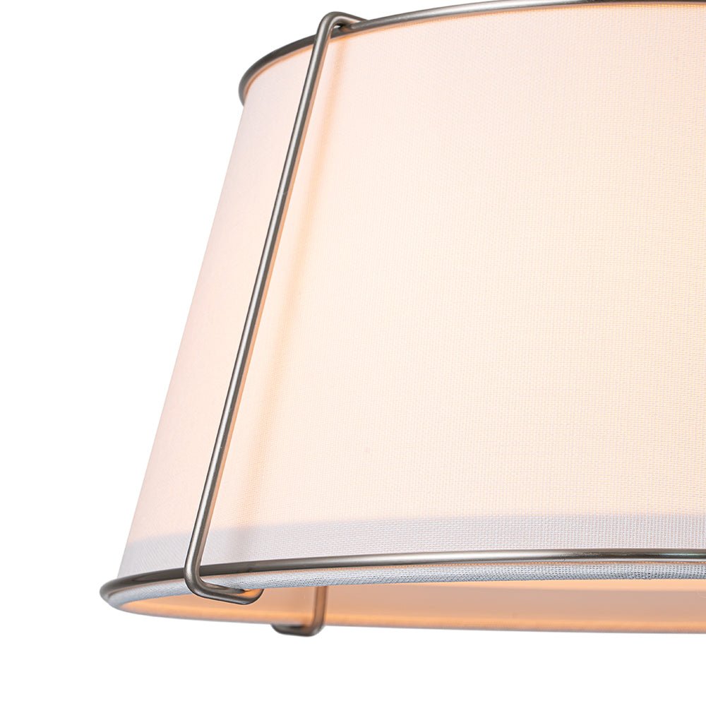 Contemporary Wide Linen Drum Brass Semi Flush Mount