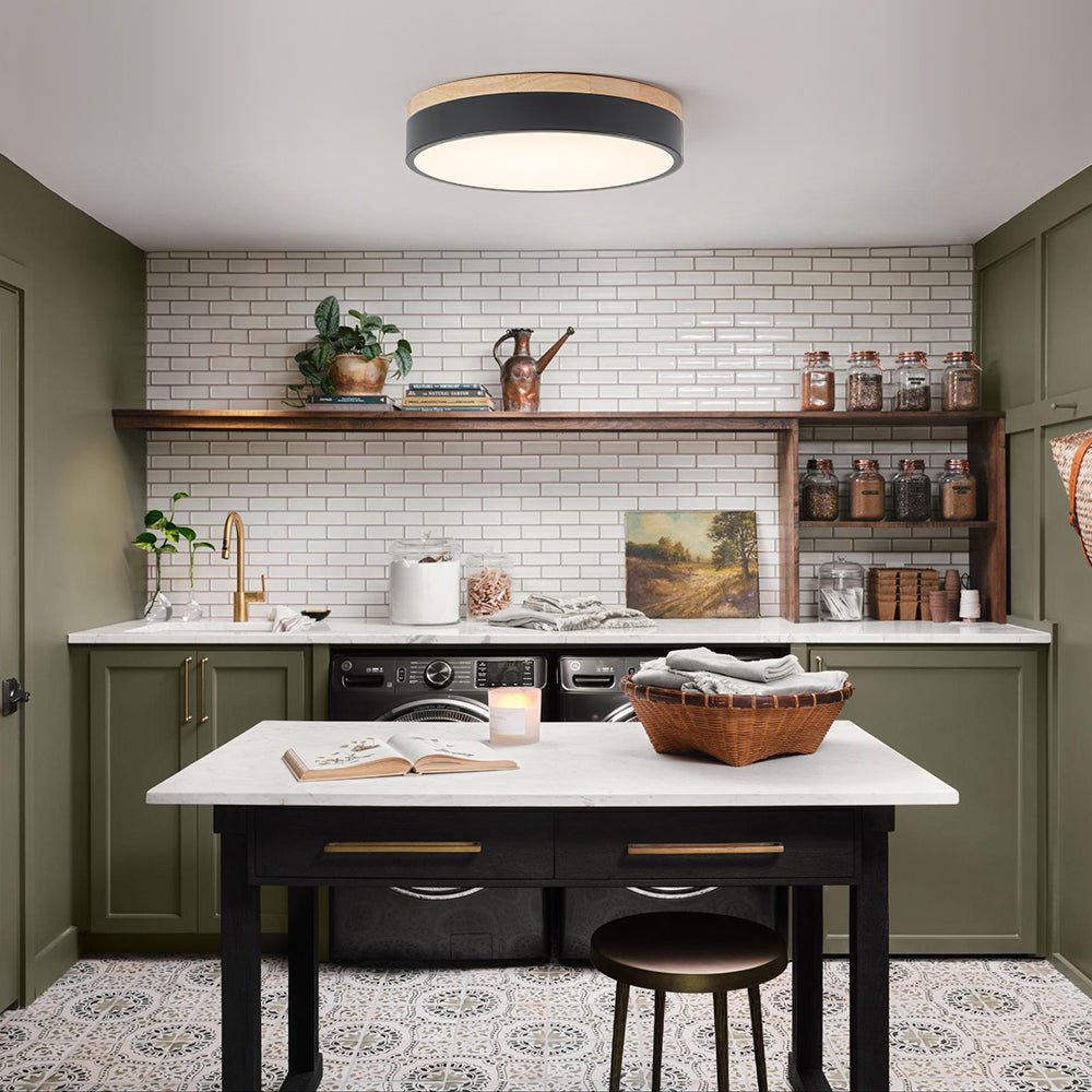 Contemporary Wood Round Dimmable LED Ceiling Light