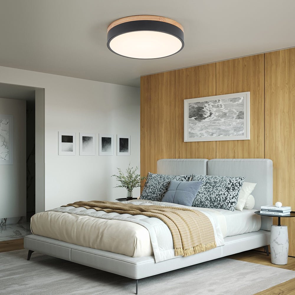 Contemporary Wood Round Dimmable LED Ceiling Light
