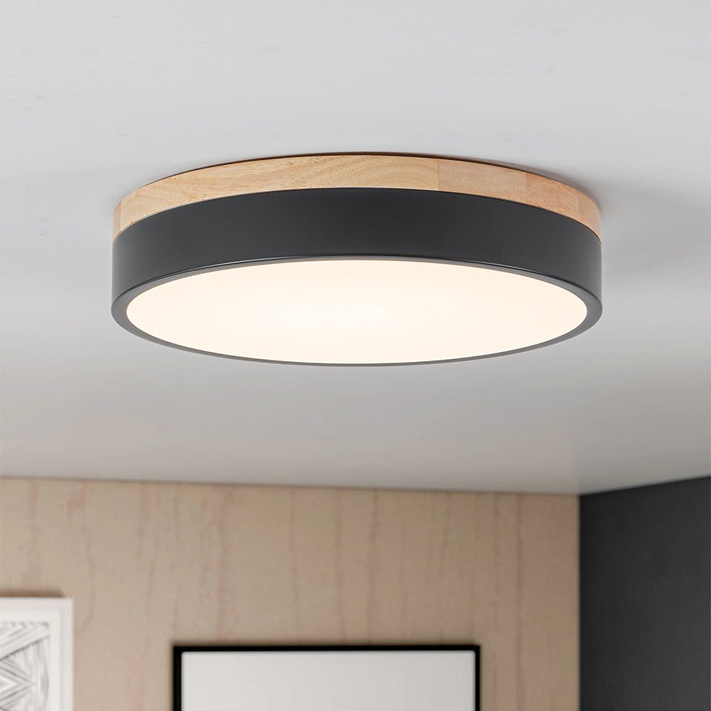 Contemporary Wood Round Dimmable LED Ceiling Light