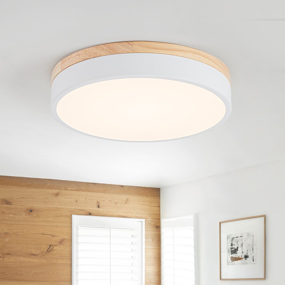 Contemporary Wood Round Dimmable LED Ceiling Light