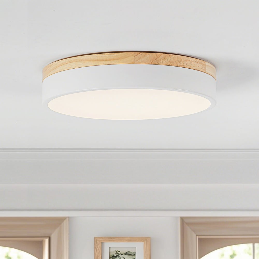 Contemporary Wood Round Dimmable LED Ceiling Light
