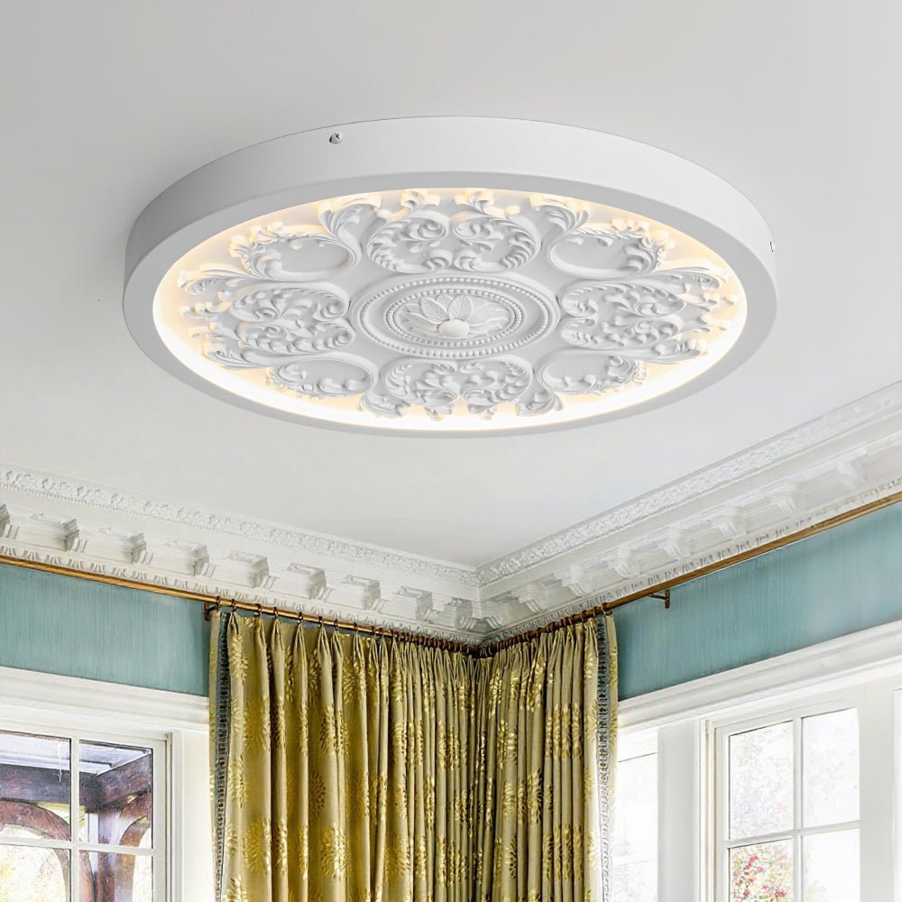 Decorative French White Medallion LED Flush Mount Light