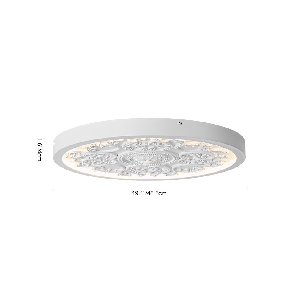 Decorative French White Medallion LED Flush Mount Light