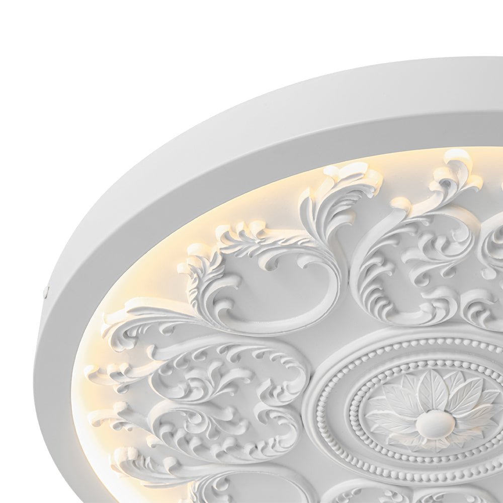 Decorative French White Medallion LED Flush Mount Light