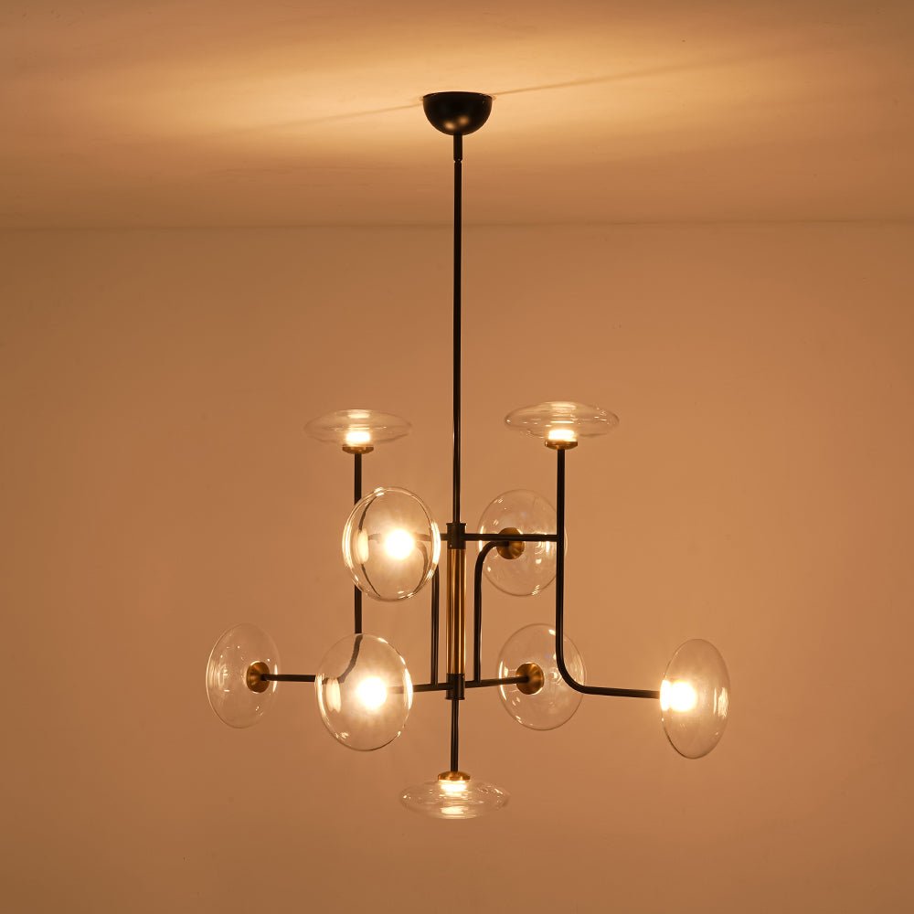 Designer 9-light Glass Dimmable LED Linear Sputnik Chandelier