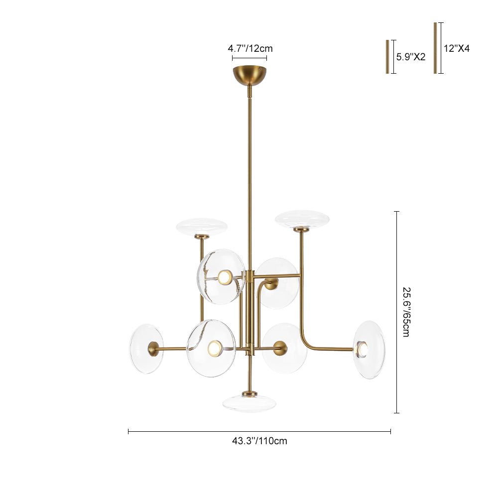 Designer 9-light Glass Dimmable LED Linear Sputnik Chandelier