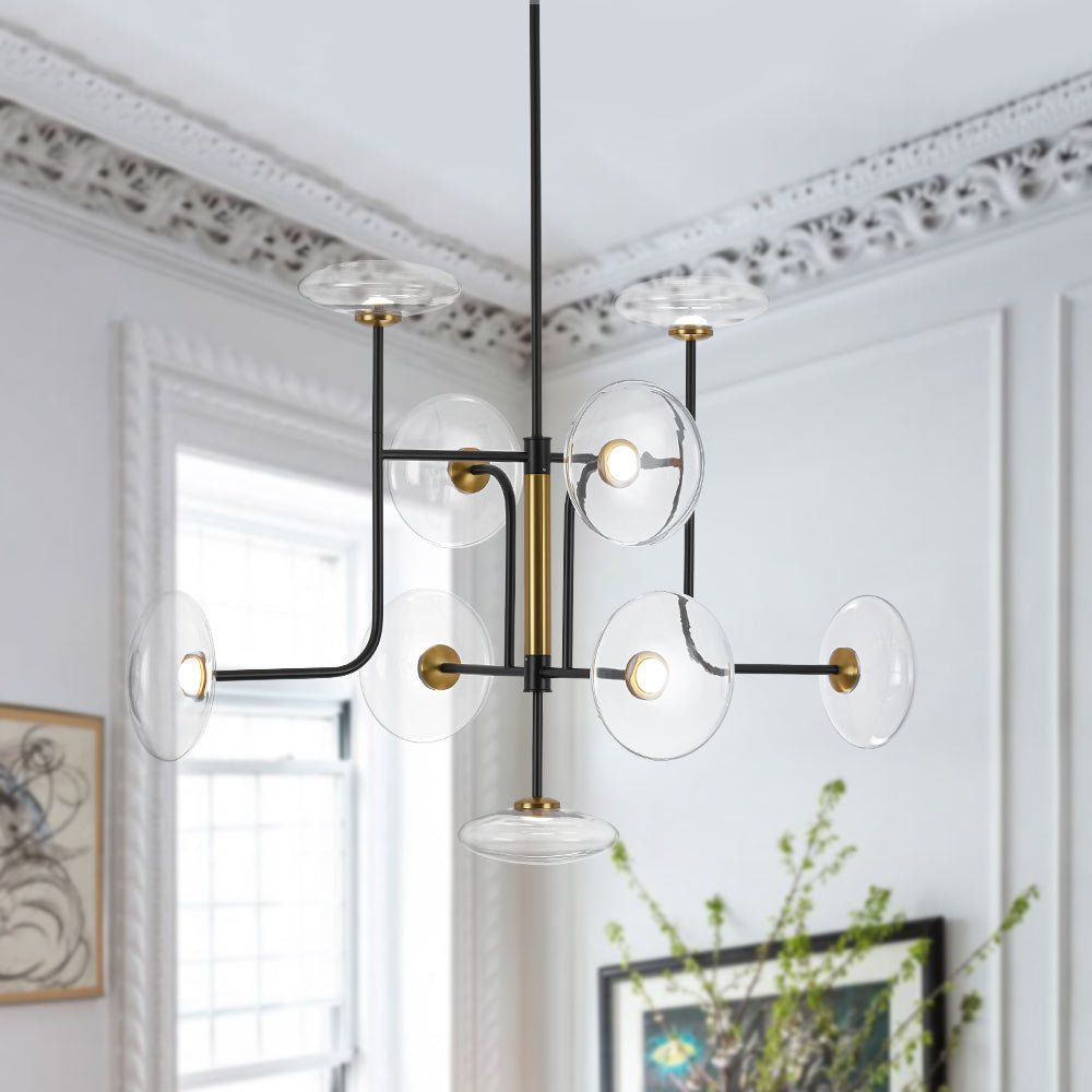 Designer 9-light Glass Dimmable LED Linear Sputnik Chandelier
