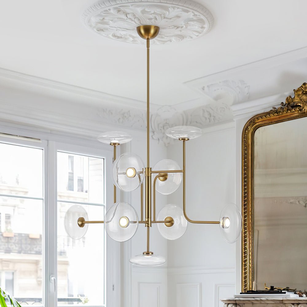 Designer 9-light Glass Dimmable LED Linear Sputnik Chandelier