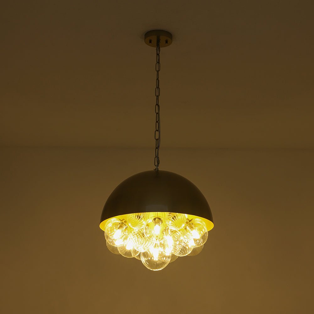 Designer Cluster Glass Globe Metal Dome Pendant Light