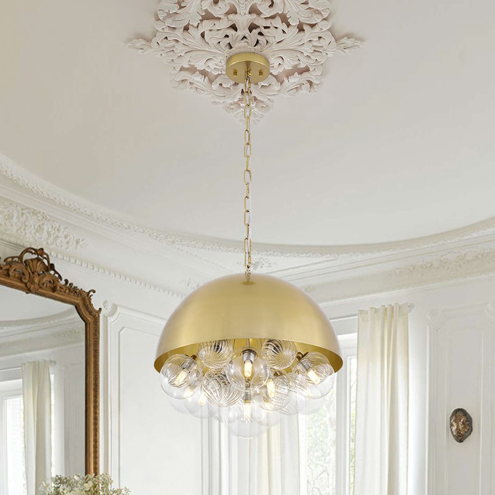 Designer Cluster Glass Globe Metal Dome Pendant Light