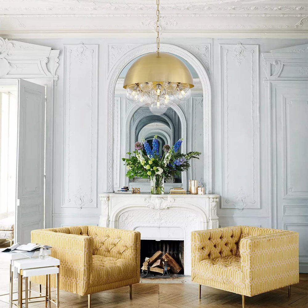 Designer Cluster Glass Globe Metal Dome Pendant Light