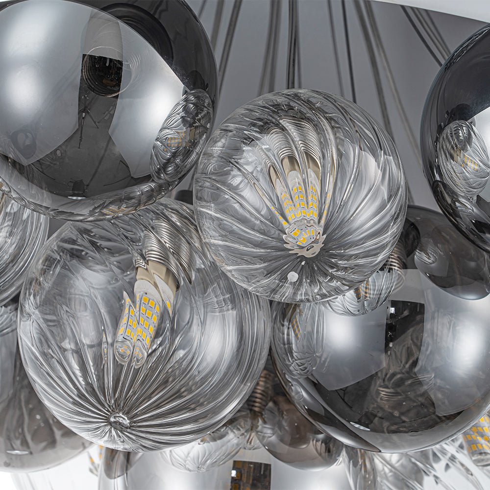 Designer Cluster Glass Globe Metal Dome Pendant Light