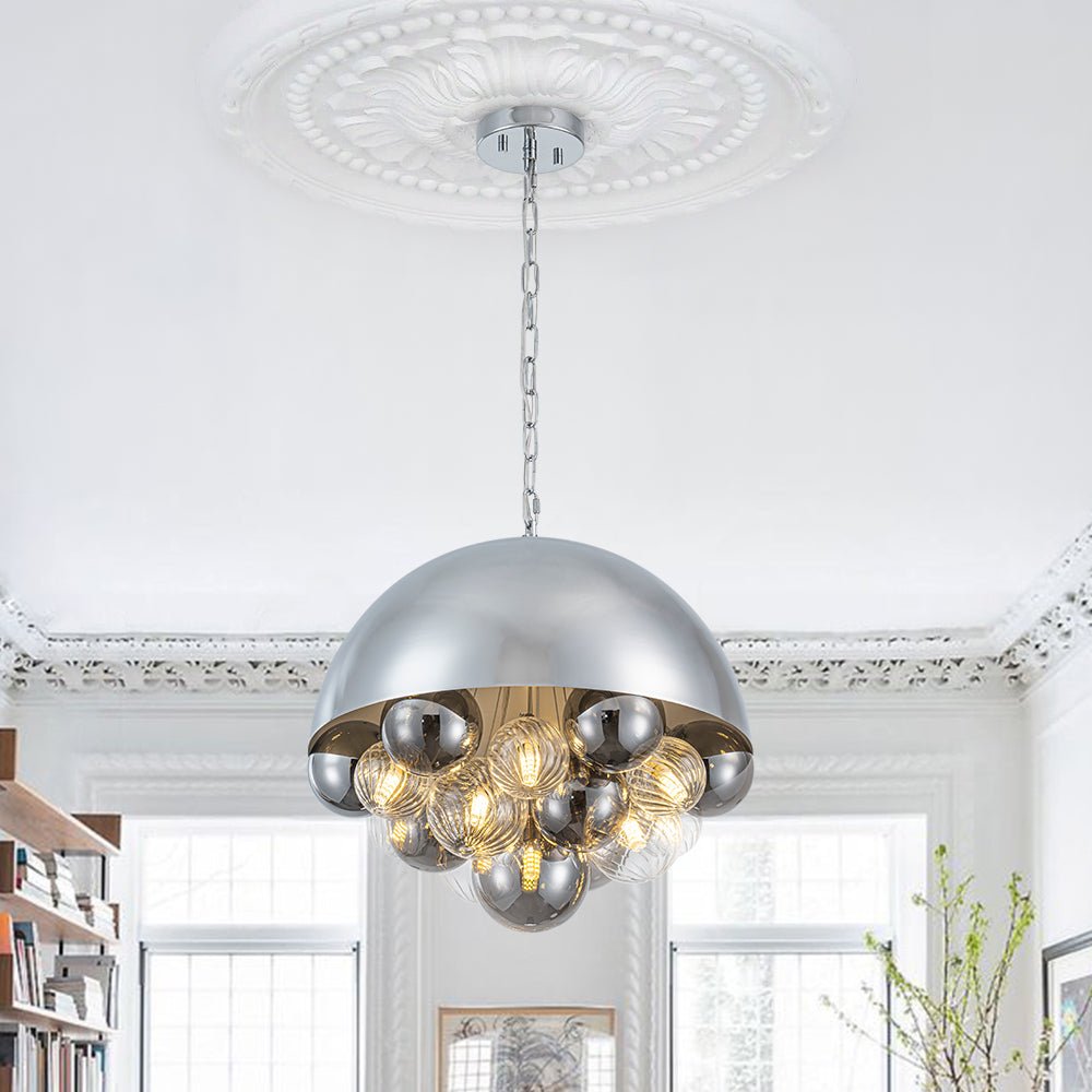 Designer Cluster Glass Globe Metal Dome Pendant Light
