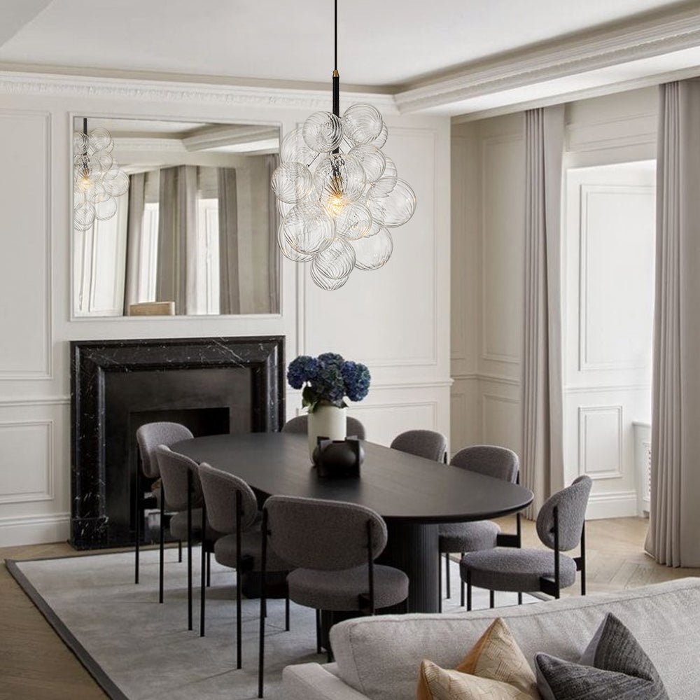 Dimmable Cluster Ribbed Glass Bubble Chandelier Pendant Light