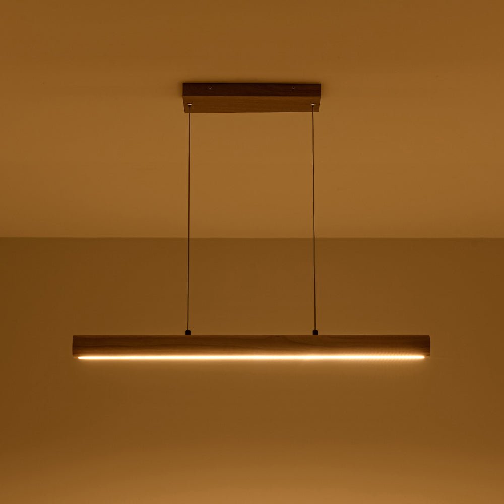 Dimmable LED Pine Wooden Wide Linear Island Pendant