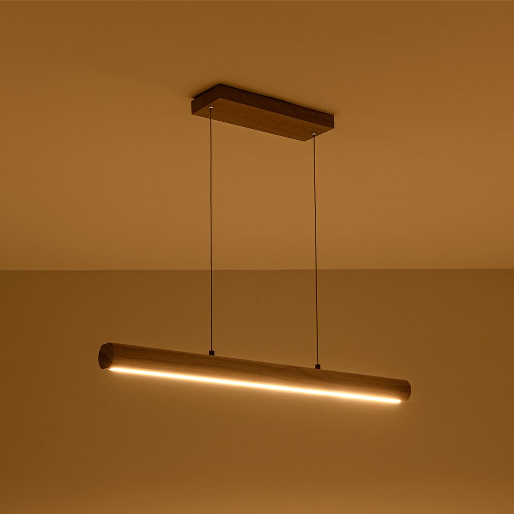 Dimmable LED Pine Wooden Wide Linear Island Pendant