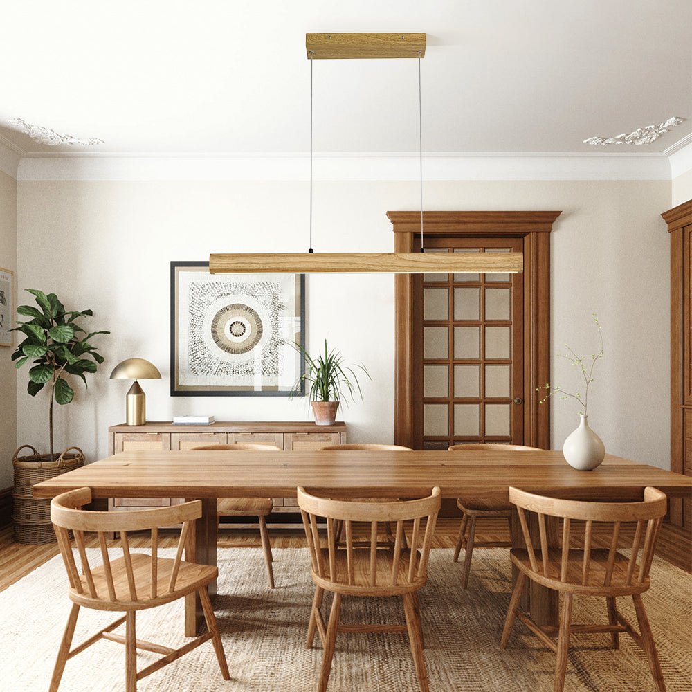 Dimmable LED Pine Wooden Wide Linear Island Pendant