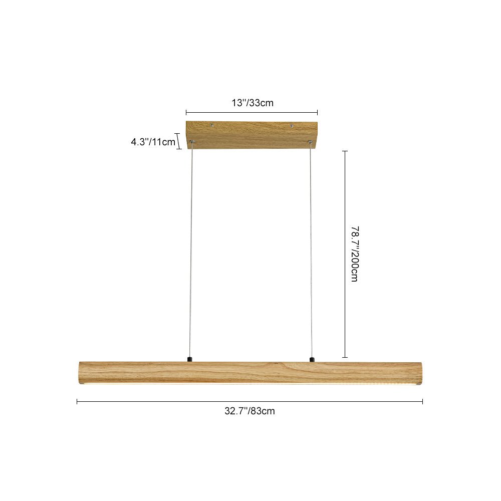 Dimmable LED Pine Wooden Wide Linear Island Pendant