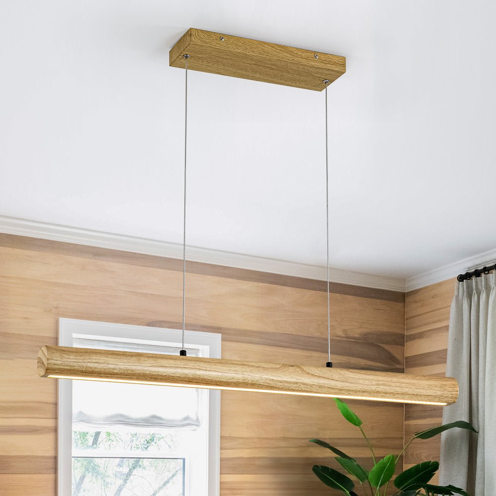 Dimmable LED Pine Wooden Wide Linear Island Pendant