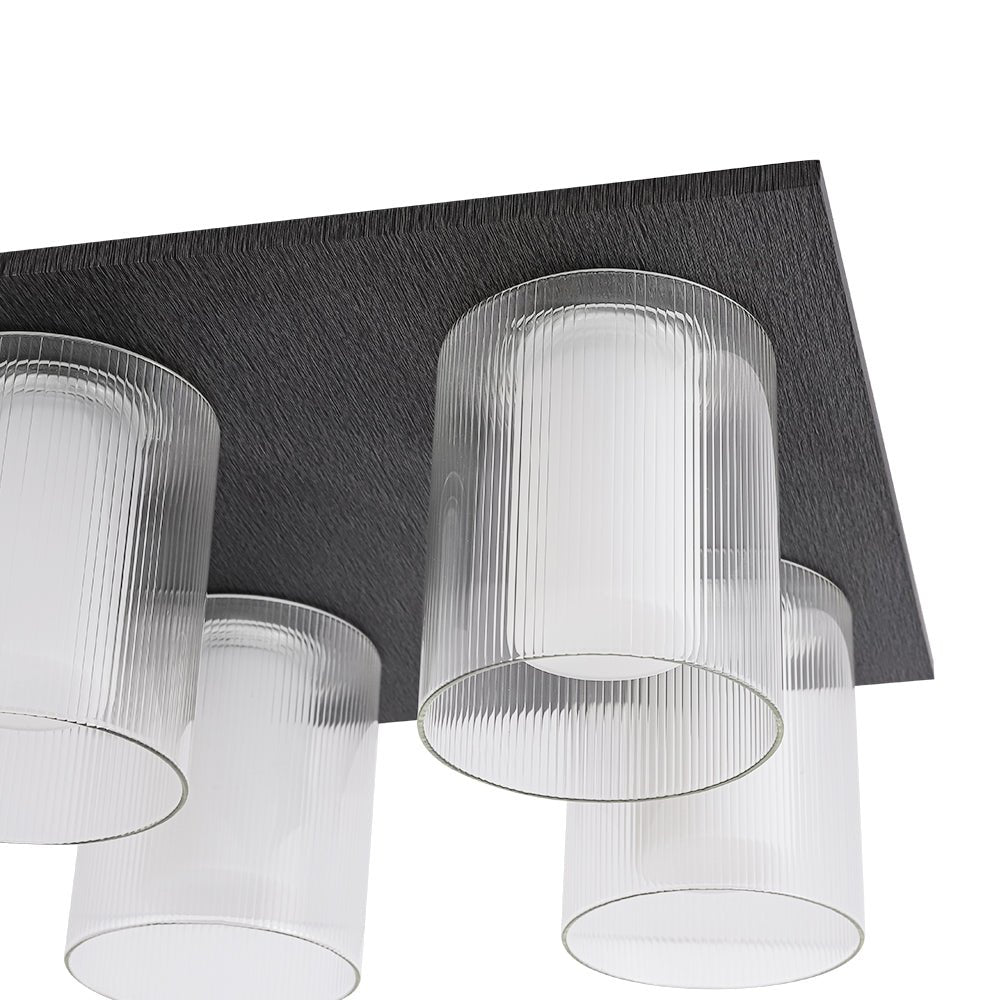 Dimmable LED Ribbed Glass 4-Light Square Semi Flush Mount