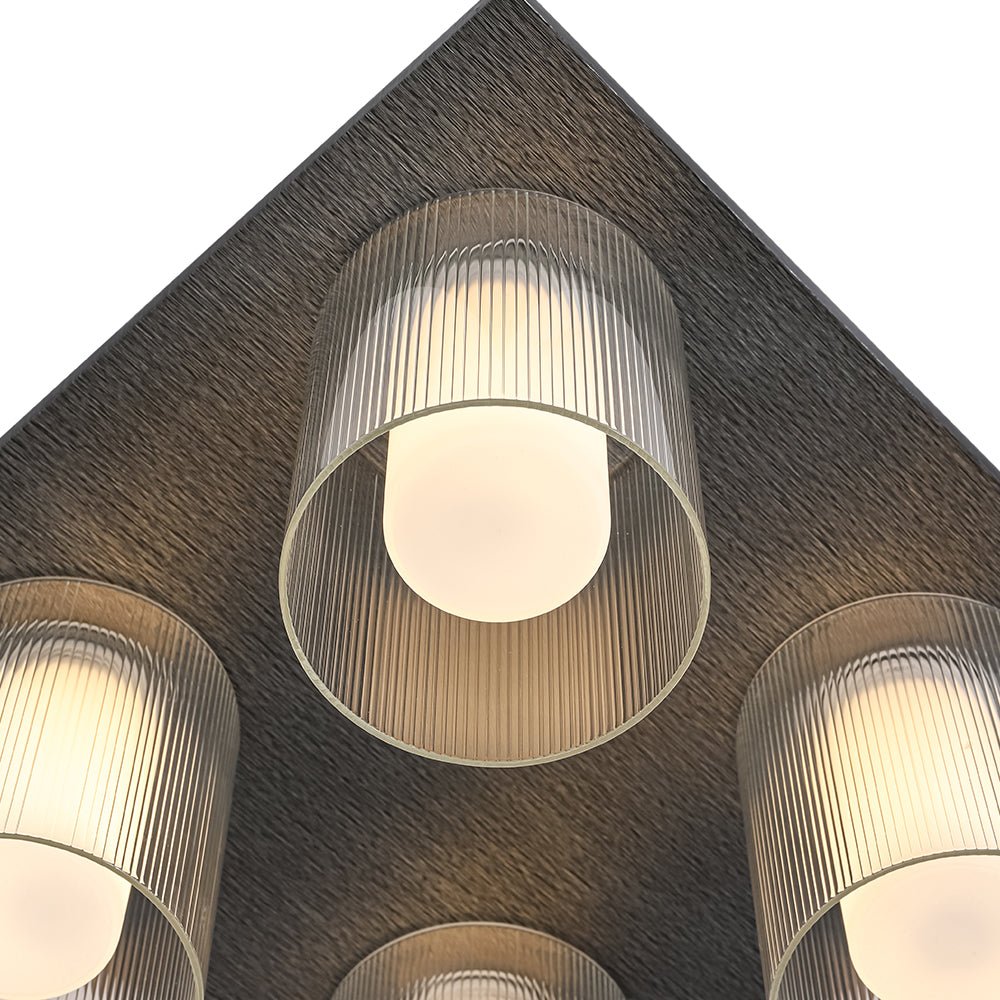 Dimmable LED Ribbed Glass 4-Light Square Semi Flush Mount