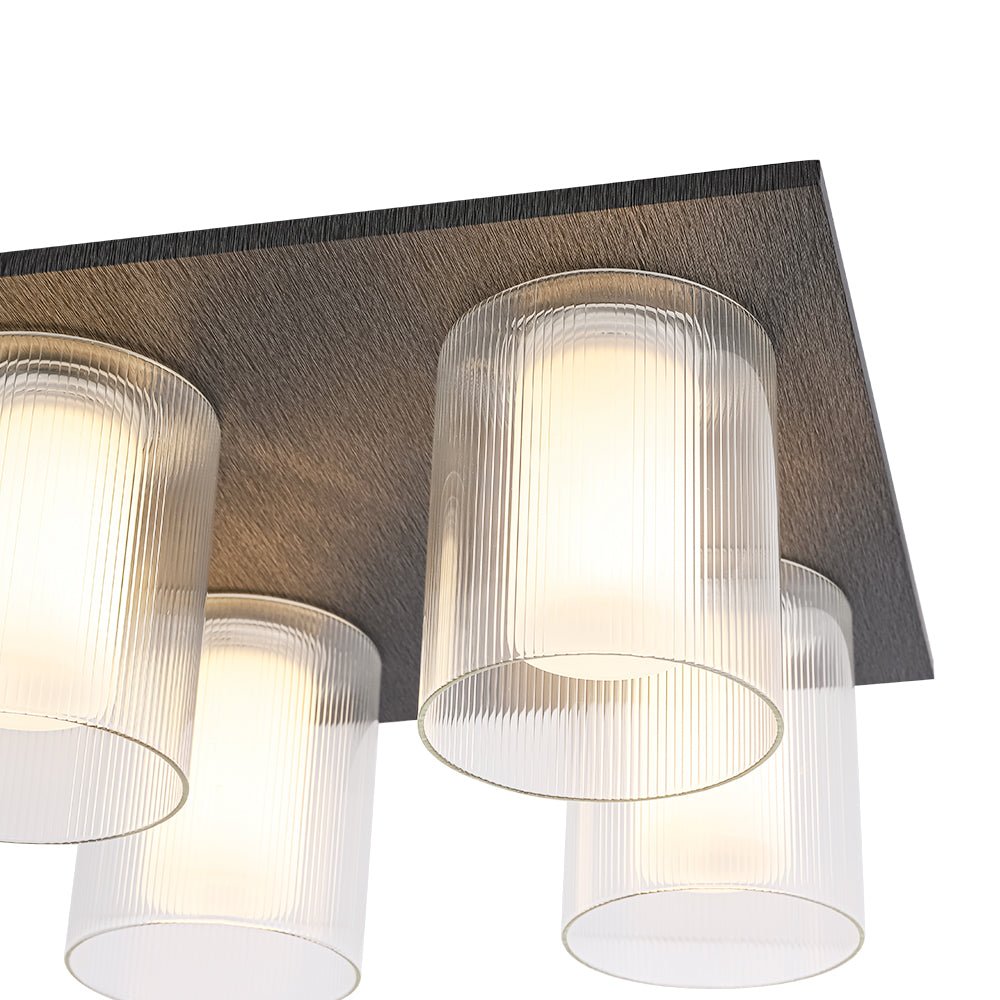 Dimmable LED Ribbed Glass 4-Light Square Semi Flush Mount