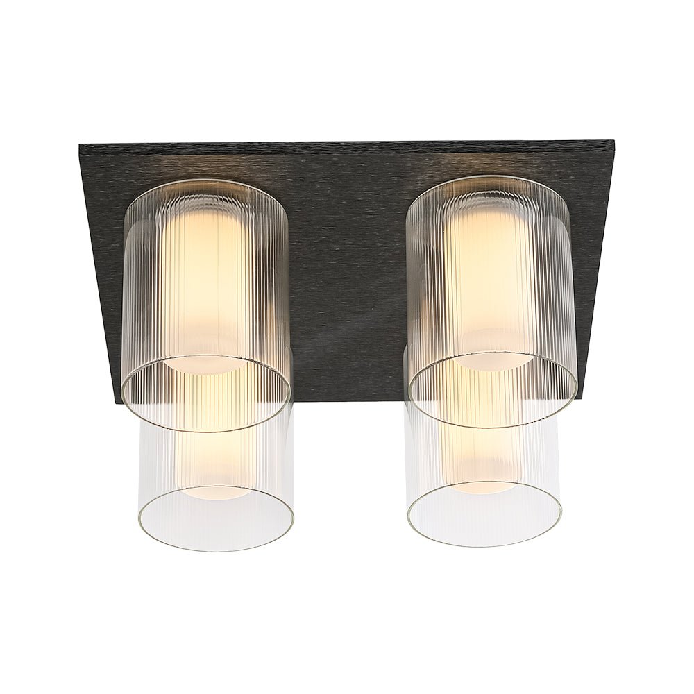 Dimmable LED Ribbed Glass 4-Light Square Semi Flush Mount