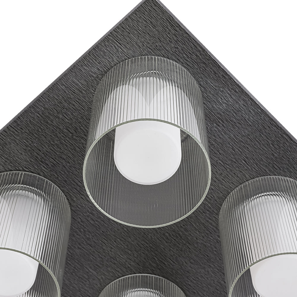 Dimmable LED Ribbed Glass 4-Light Square Semi Flush Mount