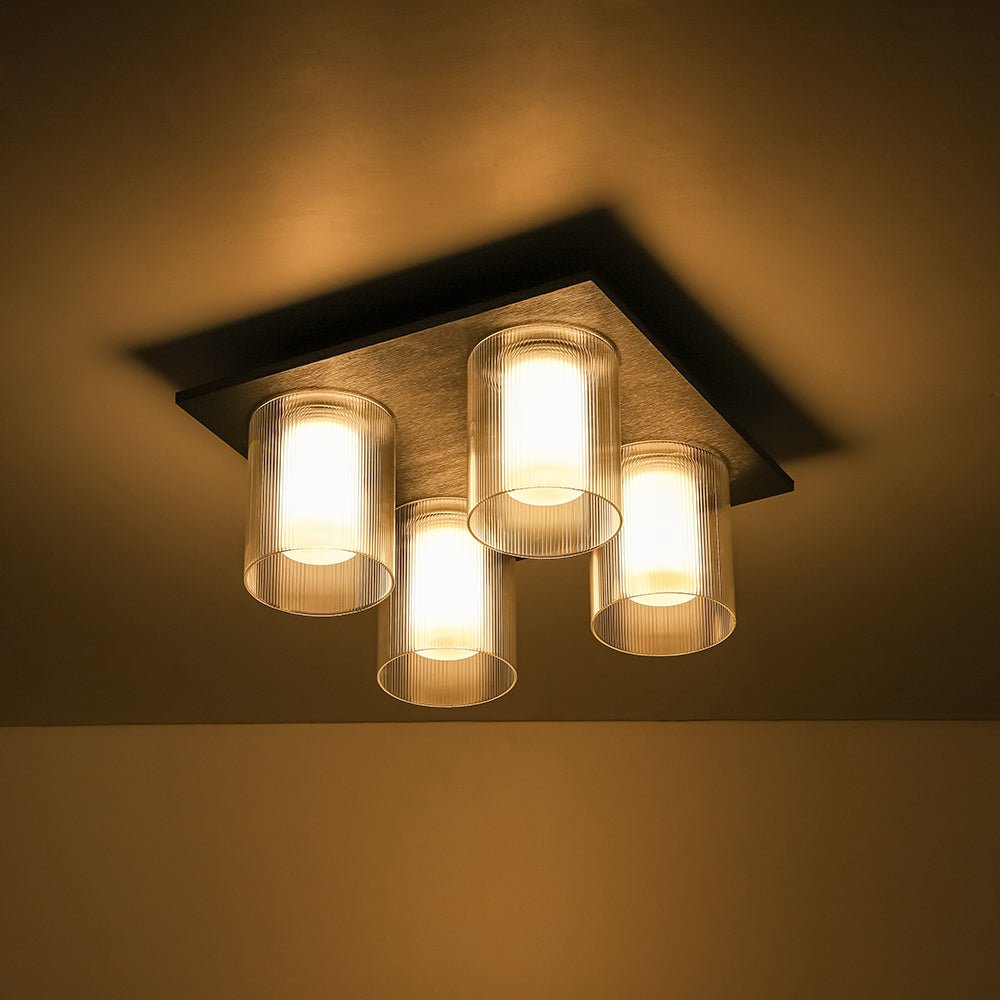 Dimmable LED Ribbed Glass 4-Light Square Semi Flush Mount