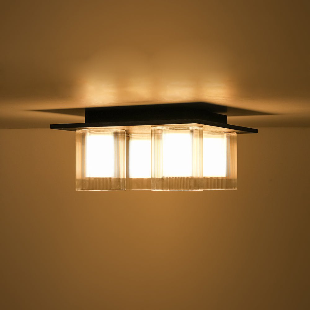 Dimmable LED Ribbed Glass 4-Light Square Semi Flush Mount
