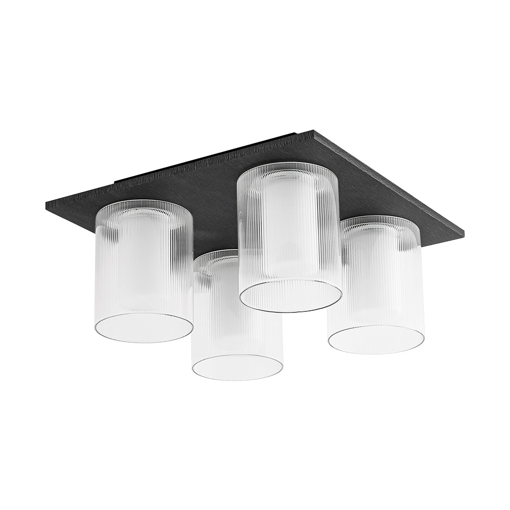 Dimmable LED Ribbed Glass 4-Light Square Semi Flush Mount