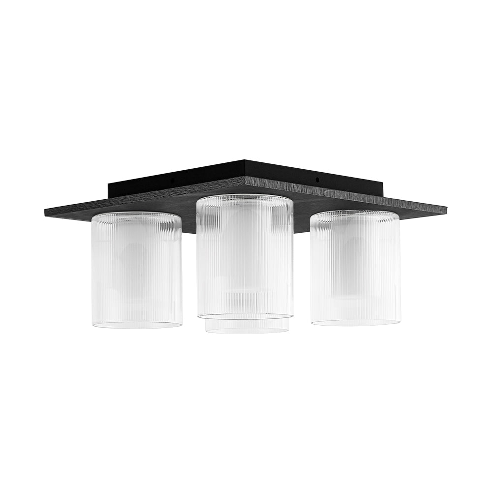 Dimmable LED Ribbed Glass 4-Light Square Semi Flush Mount