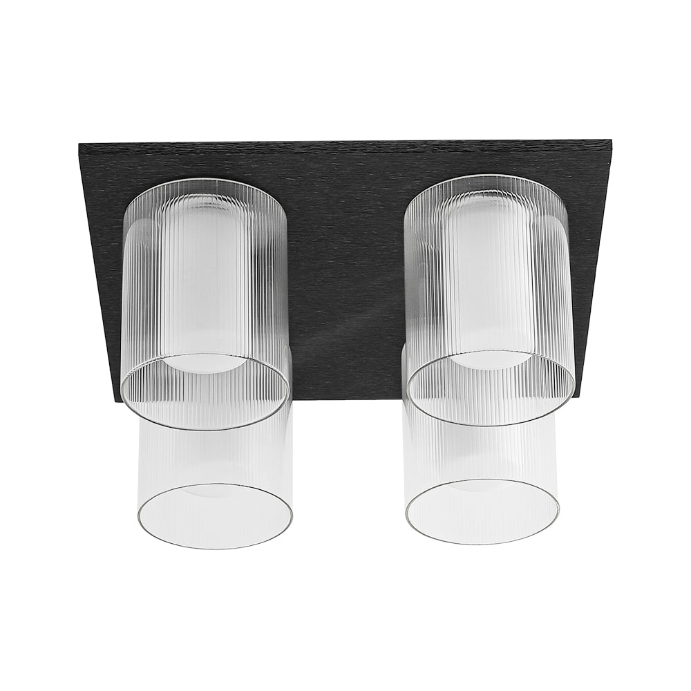 Dimmable LED Ribbed Glass 4-Light Square Semi Flush Mount