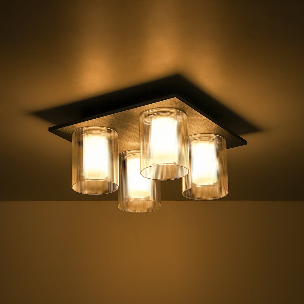 Dimmable LED Ribbed Glass 4-Light Square Semi Flush Mount