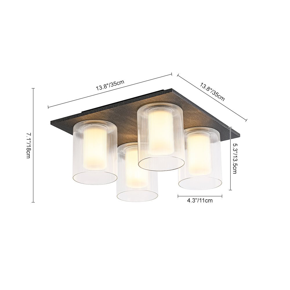 Dimmable LED Ribbed Glass 4-Light Square Semi Flush Mount