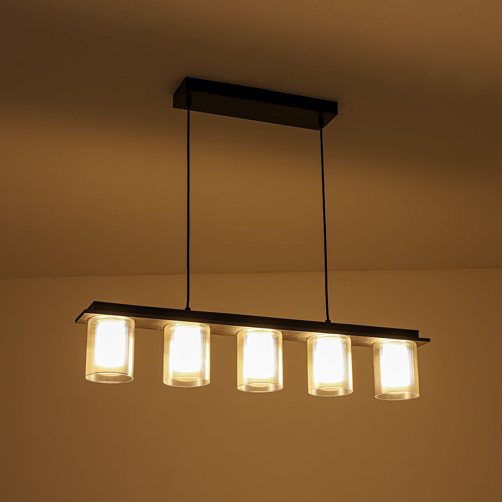 Dimmable LED Ribbed Glass Shade Kitchen Island Chandelier