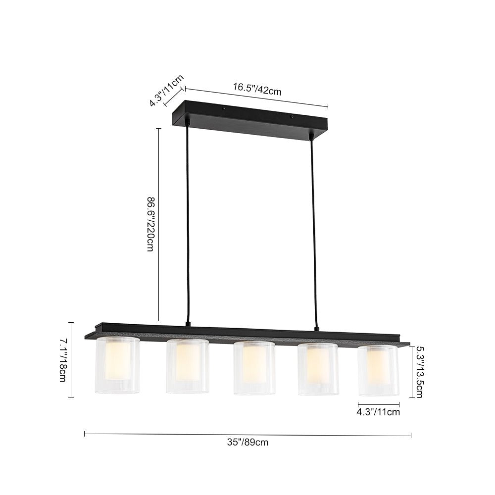 Dimmable LED Ribbed Glass Shade Kitchen Island Chandelier