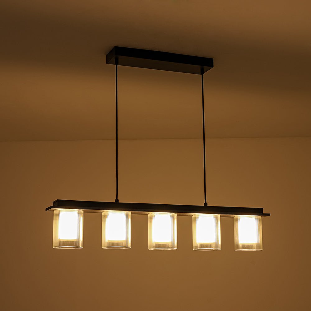 Dimmable LED Ribbed Glass Shade Kitchen Island Chandelier
