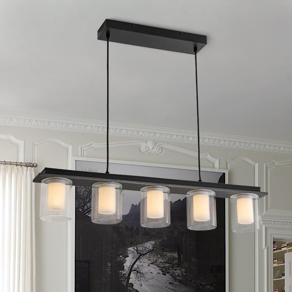 Dimmable LED Ribbed Glass Shade Kitchen Island Chandelier