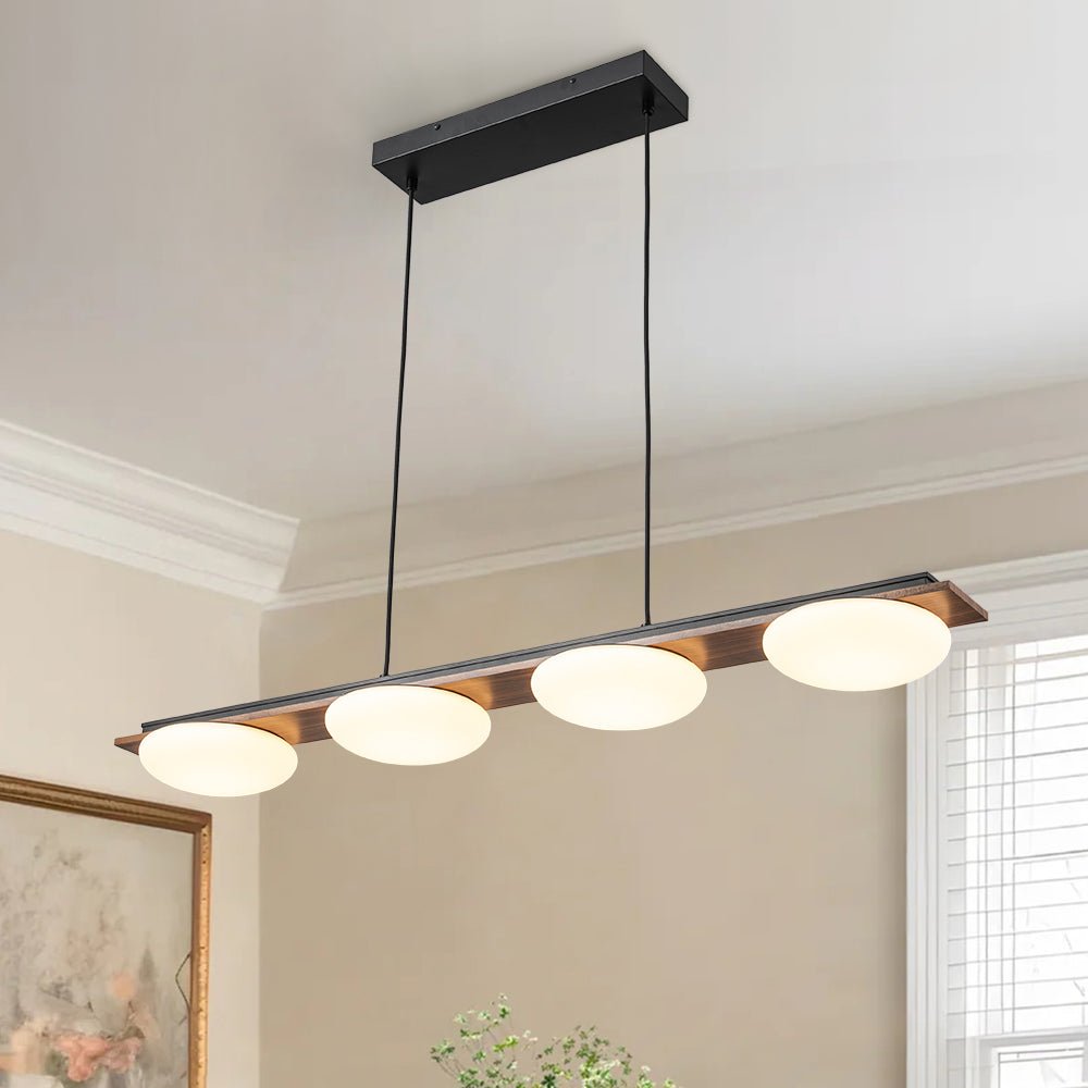 Dimmable LED Walnut Wood Grain Linear Island Chandelier