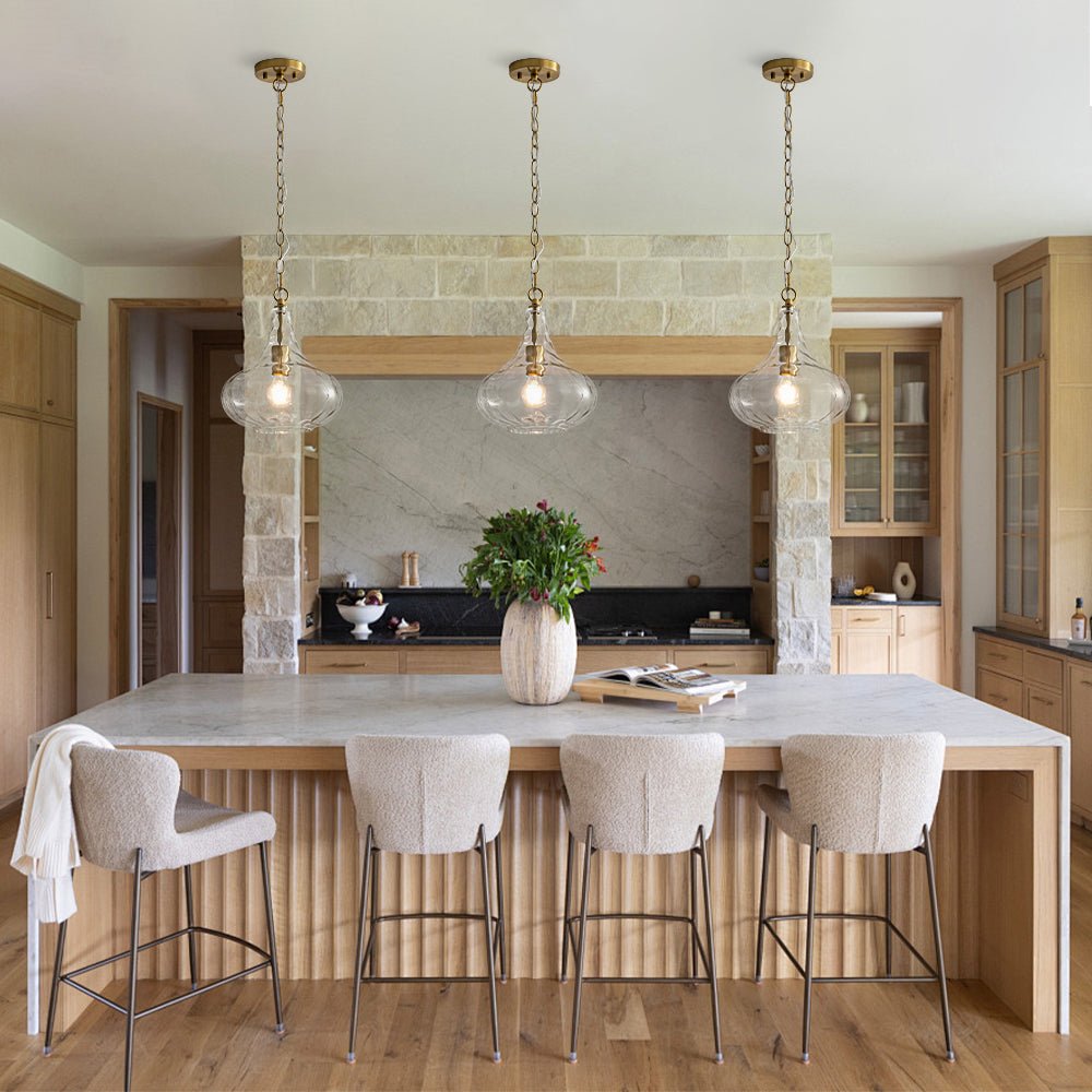 Farmhouse 1-Light Hammered Glass Bell Kitchen Pendant Light