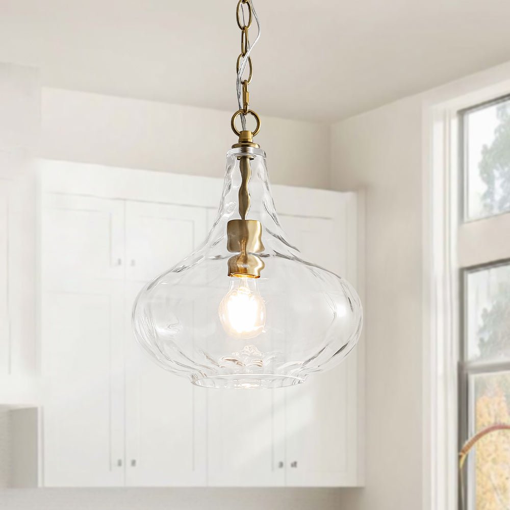 Farmhouse 1-Light Hammered Glass Bell Kitchen Pendant Light