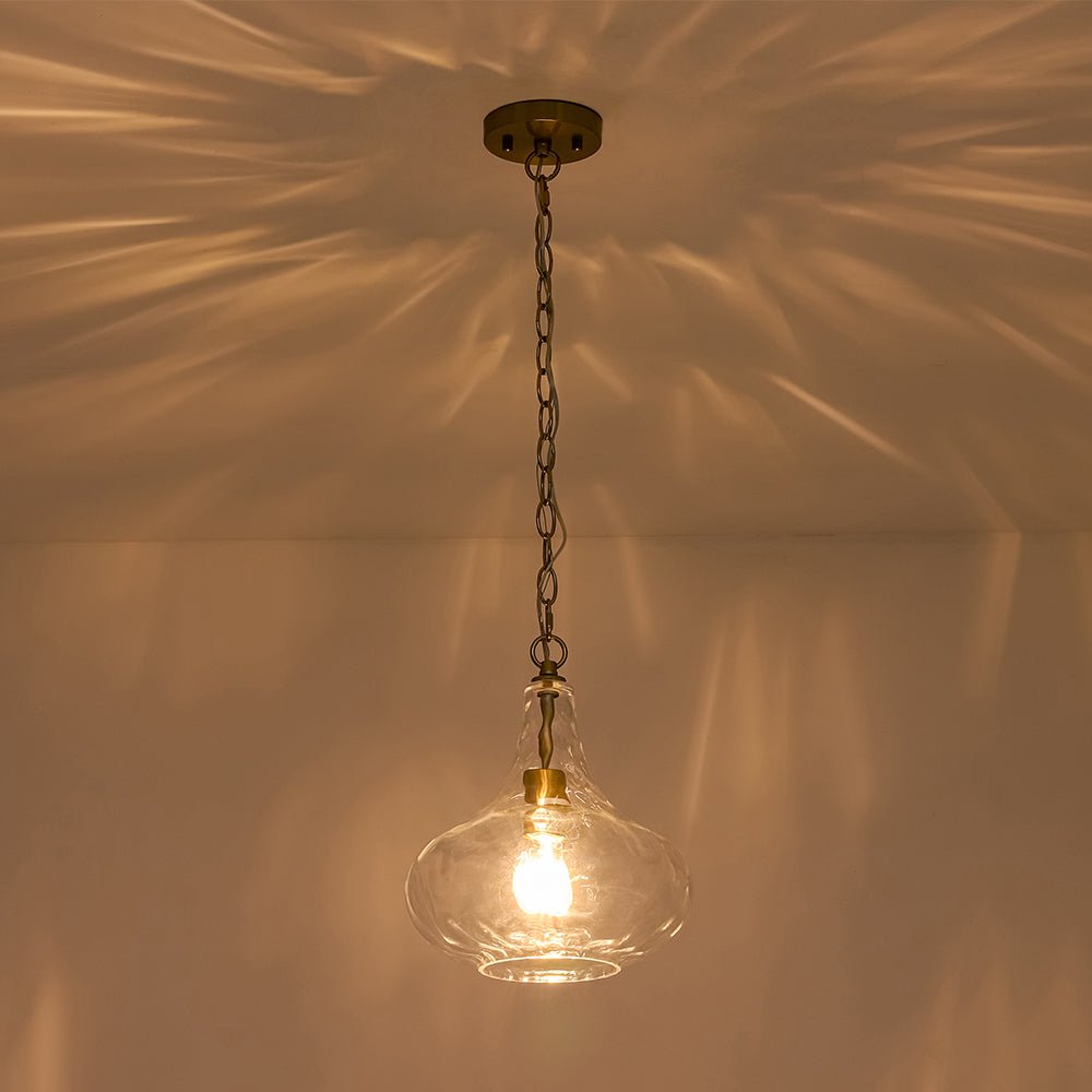 Farmhouse 1-Light Hammered Glass Bell Kitchen Pendant Light