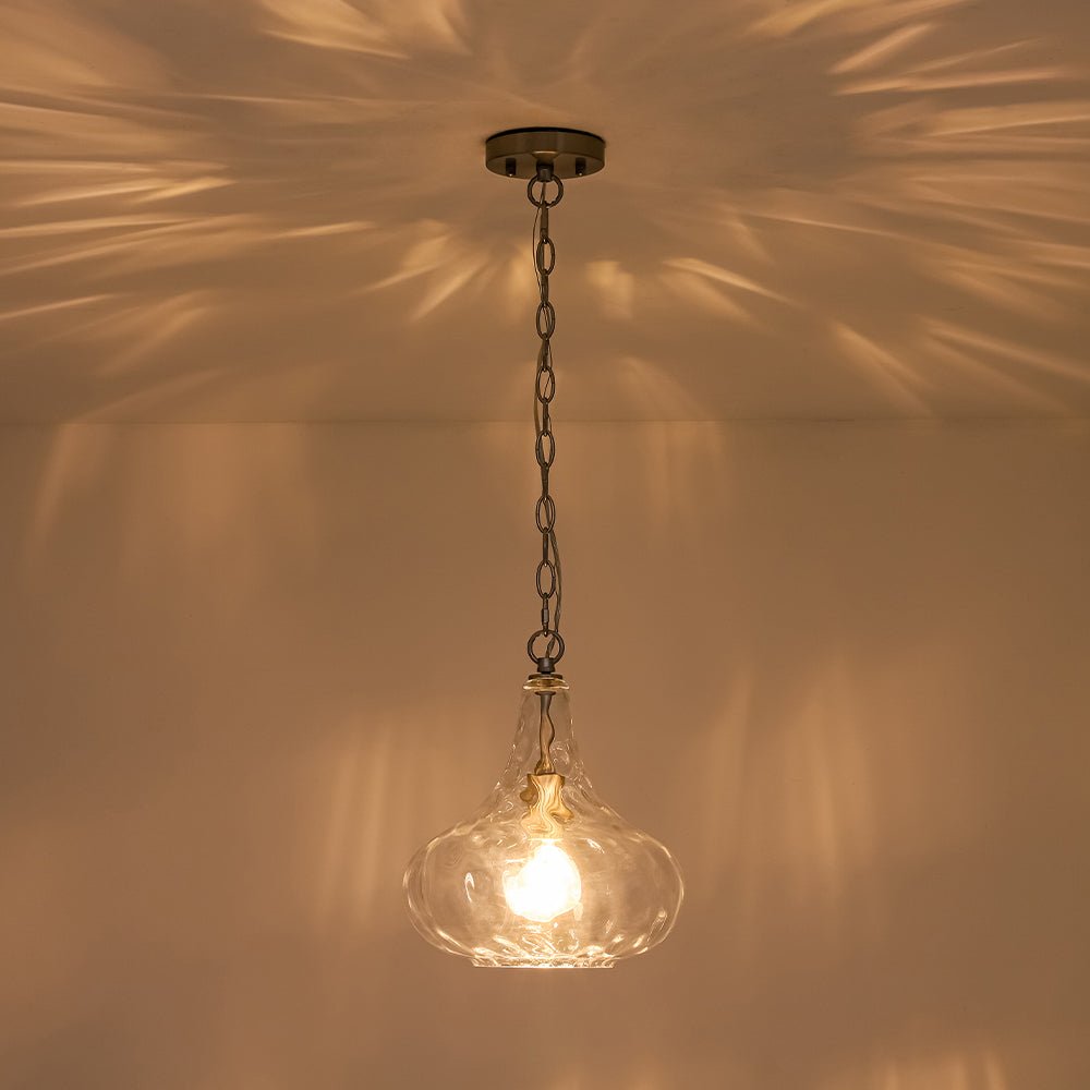 Farmhouse 1-Light Hammered Glass Bell Kitchen Pendant Light