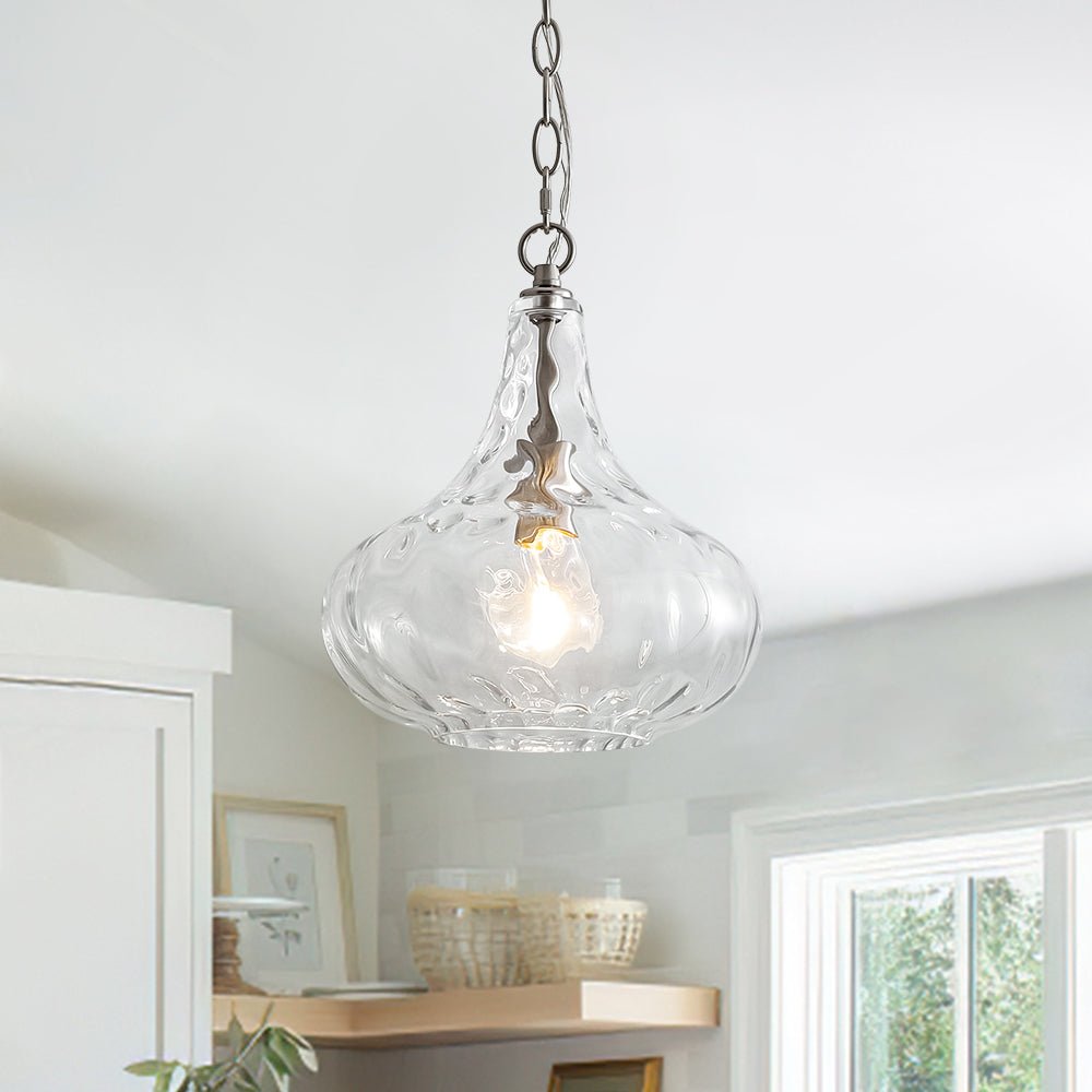 Farmhouse 1-Light Hammered Glass Bell Kitchen Pendant Light
