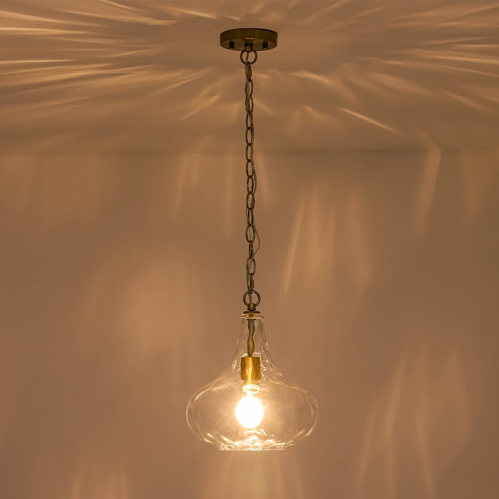 Farmhouse 1-Light Hammered Glass Bell Kitchen Pendant Light