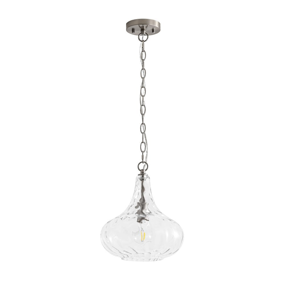 Farmhouse 1-Light Hammered Glass Bell Kitchen Pendant Light