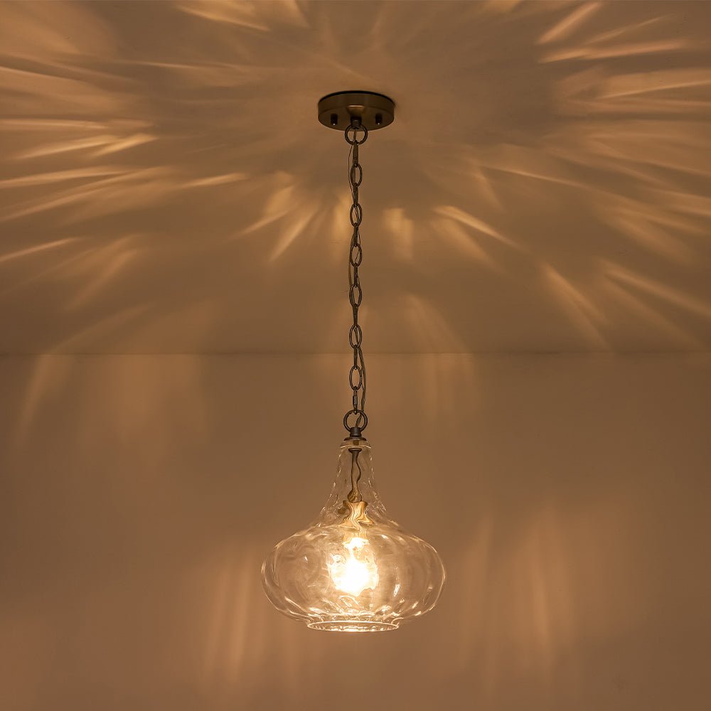 Farmhouse 1-Light Hammered Glass Bell Kitchen Pendant Light